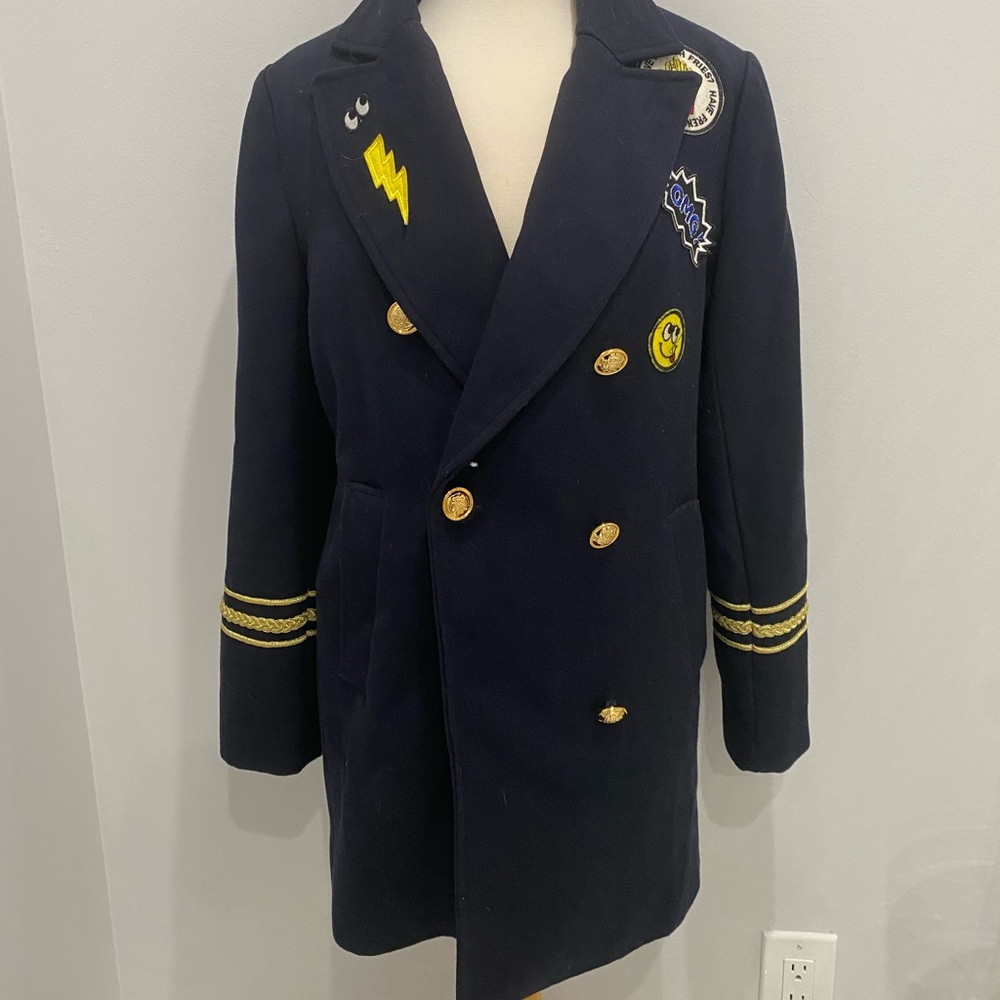 Sailor patched navy blue trench coat